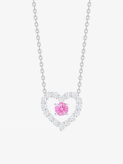 Stříbrný náhrdelník First Love, srdce s kubickou zirkonií Preciosa, růžová