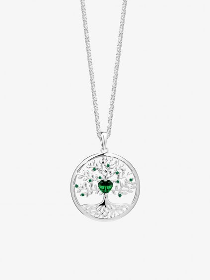 Stříbrný přívěsek Sparkling Tree od Life, strom života s kubickou zirkonií Preciosa, emerald
