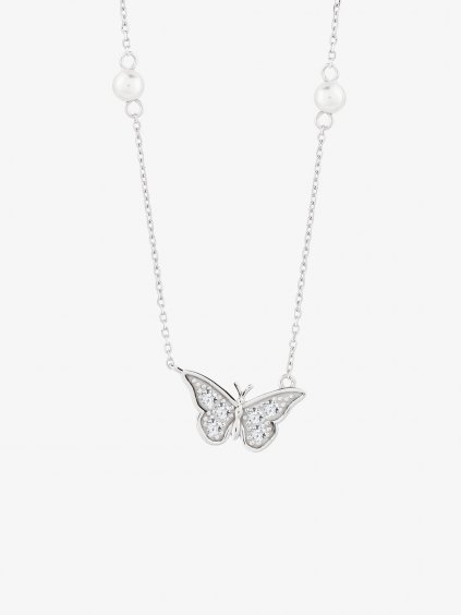 Stříbrný náhrdelník Metamorph s kubickou zirkonií Preciosa a říční perlou