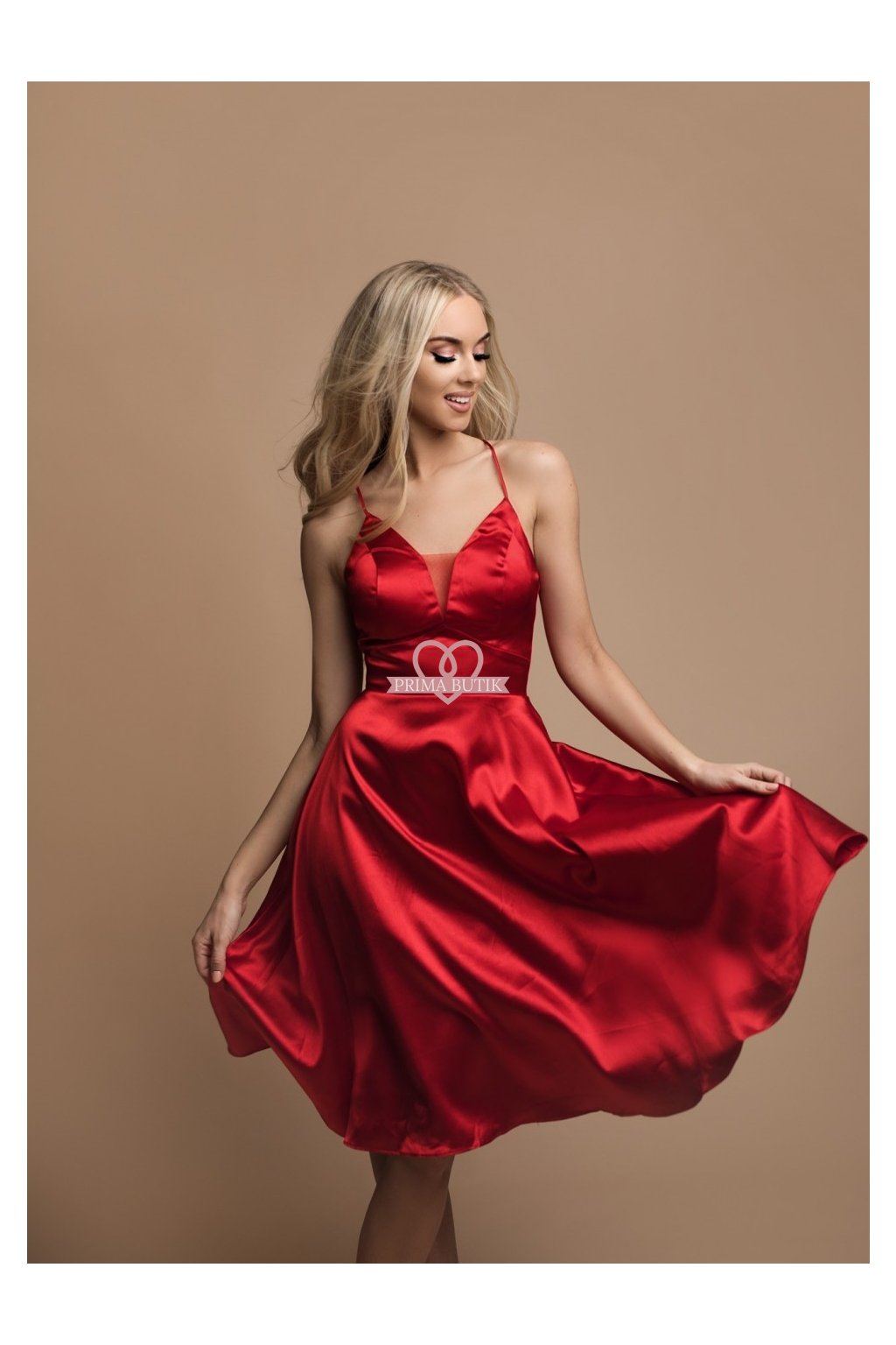 Koktejlové saténové šaty DORIA červené