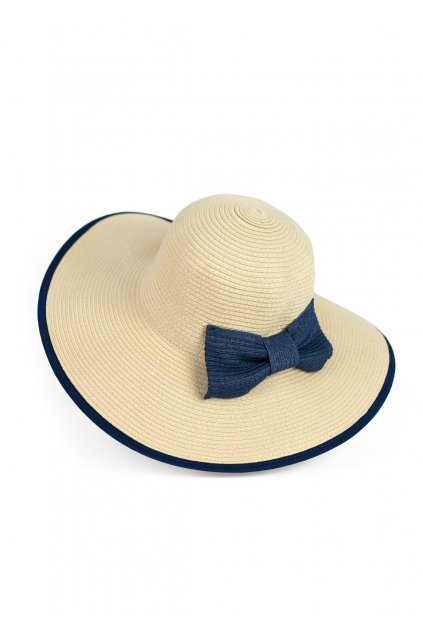 Dámský slaměný klobouk s modrou mašlí