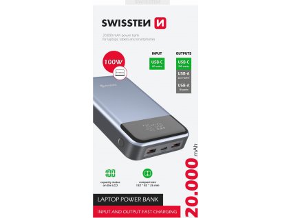 Swissten power bank 20000 mah 100w power delivery pro notebooky