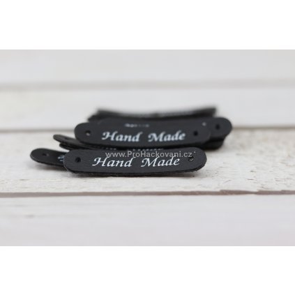 Hand Made, oválná koženková cedulka černá