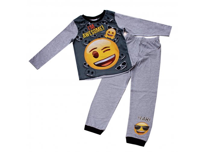 Dětské pyžamo emoji smajlík šedé 7-9 let