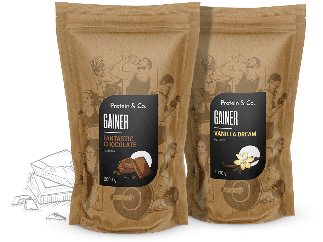 Protein & Co. Gainer 4 kg (2 × 2 kg) za zvýhodněnou cenu Vyber si z těchto lahodných příchutí: Strawberry milkshake, Vyber si z těchto lahodných příchutí: Fantastic chocolate
