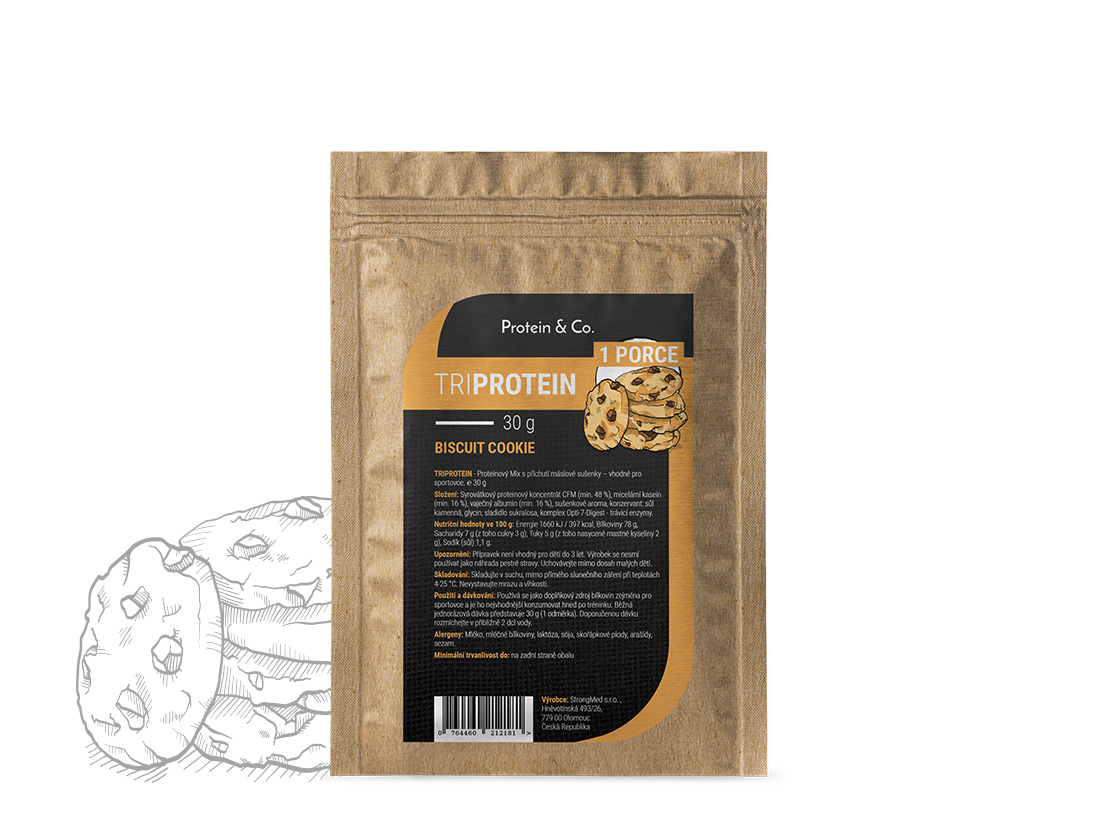 Protein & Co. Triprotein – 1 porce 30 g Zvol příchuť: Biscuit cookie Obrázek