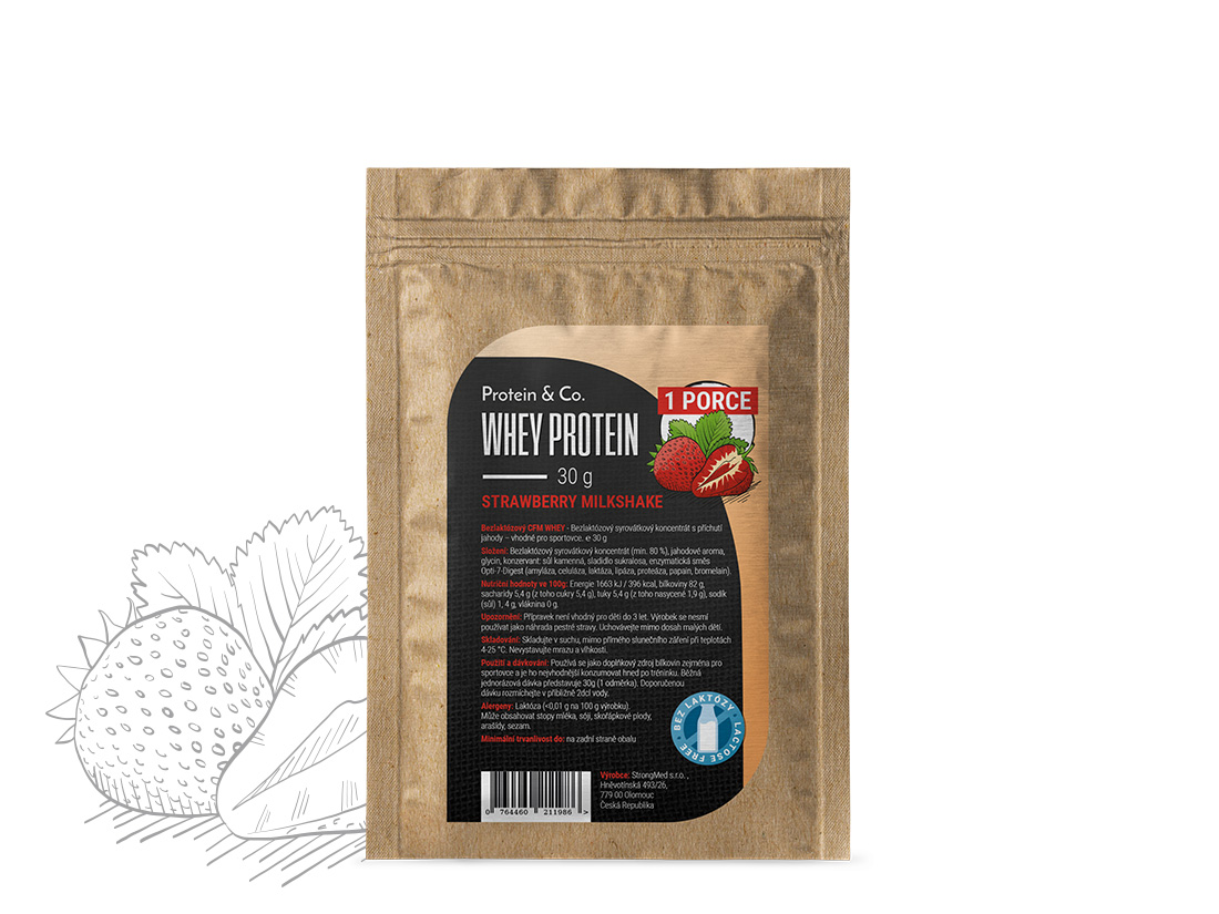 Protein & Co. Bezlaktózový CFM Whey - 1 porce 30 g Zvol příchuť: Strawberry milkshake Obrázek