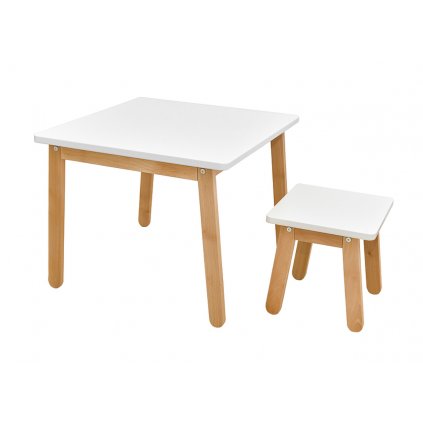 SET - Stolík + stolička WOODY - snehová biela