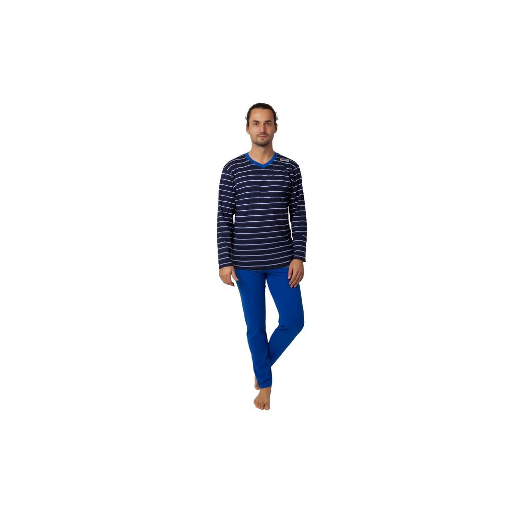 Pyžamo pánské dlouhé pruhy Calvi 353 modré