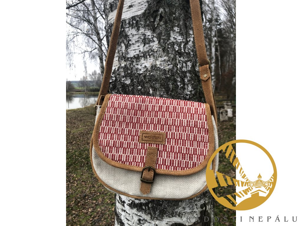 kabelka satchel prirodni cervena