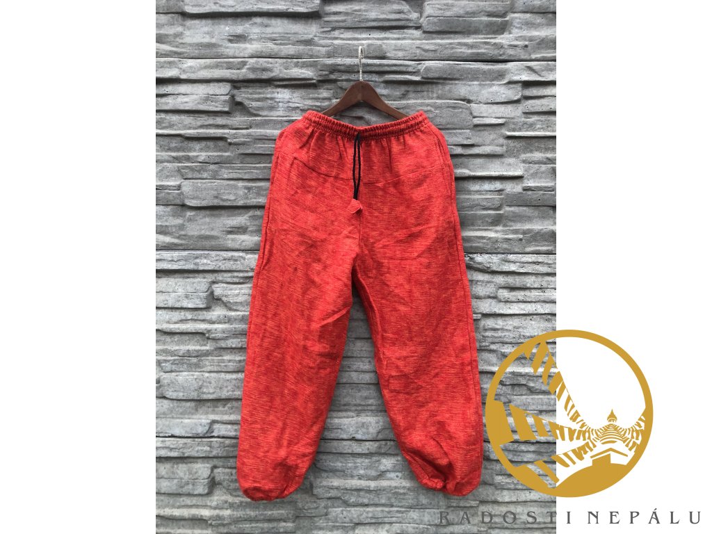 kalhoty jaci vlna bezovo cervene