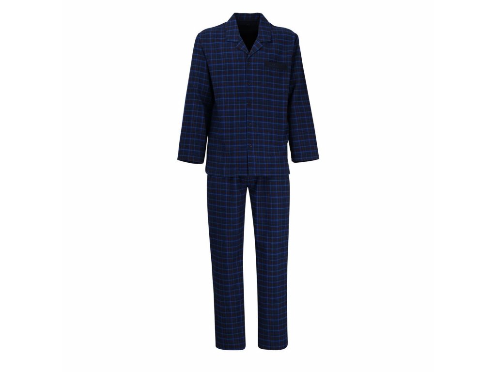 Götzburg 451865 pánské flanelové pyžamo s propínacím kabátkem, modrá kostka