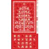 Adventní kalendář k ušití se zlatým efektem 1970R vzor vánoční stromeček a vánoční ozdoby se zlatem na červeném podkladu