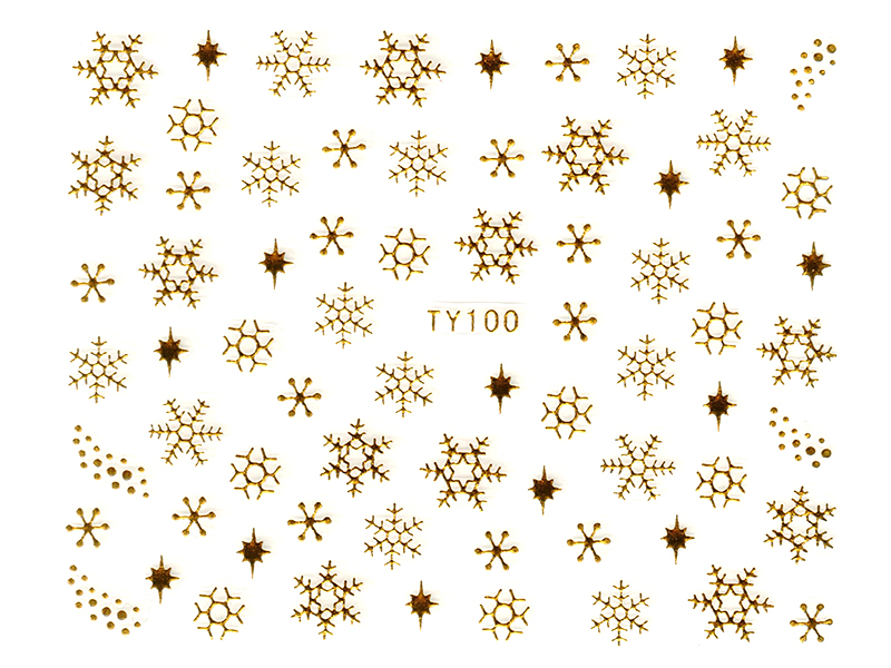 Samolepky na nehty 3D - Sněhové vločky zlaté - TY100