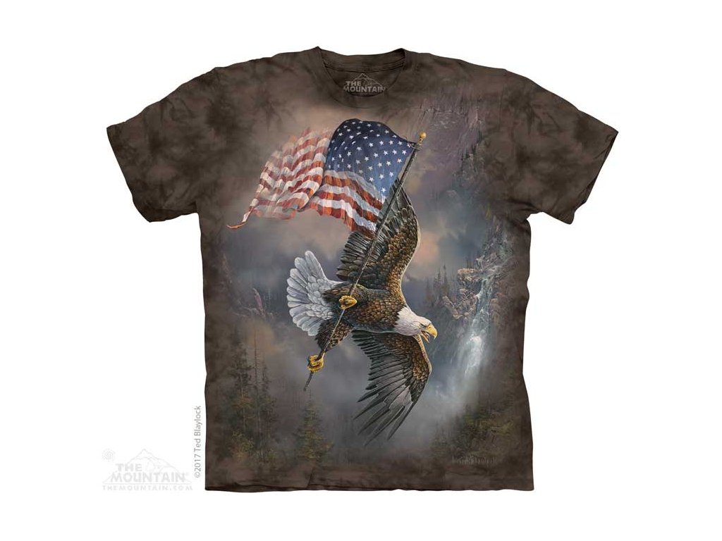 Pánské batikované triko The Mountain Flag-Bearing Eagle- hnědé