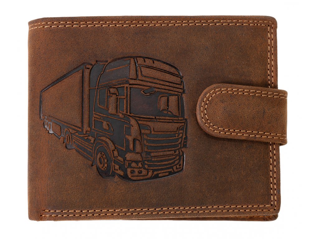 Luxusní pánská peněženka s přezkou kamion - hnědá
