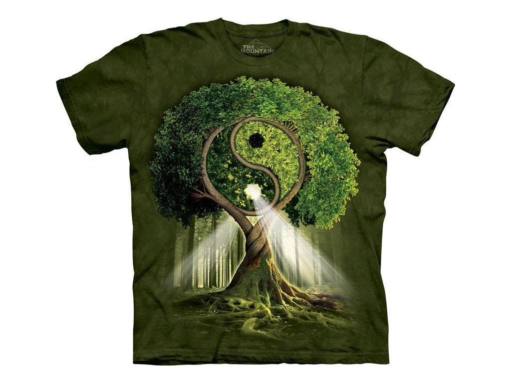 Pánské batikované triko The Mountain - Yin Yang Tree - zelené