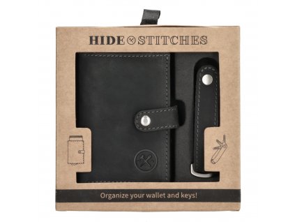 Dárková sada pro muže kožená peněženka a klíčenka Hide & Stitches Idaho  - černá