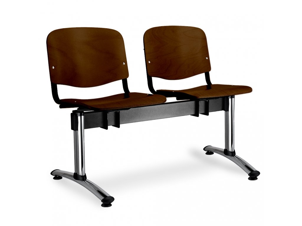 Dřevěná lavice ISO, 2-sedák - chromované nohy, ořech