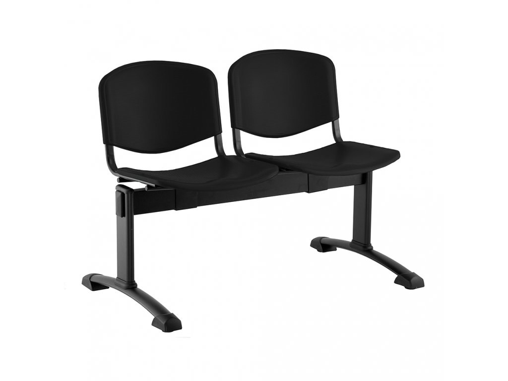 Plastová lavice ISO, 2-sedák - černé nohy, černá