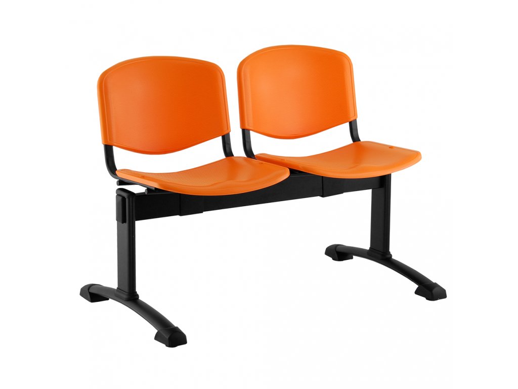 Plastová lavice ISO, 2-sedák - černé nohy, oranžová