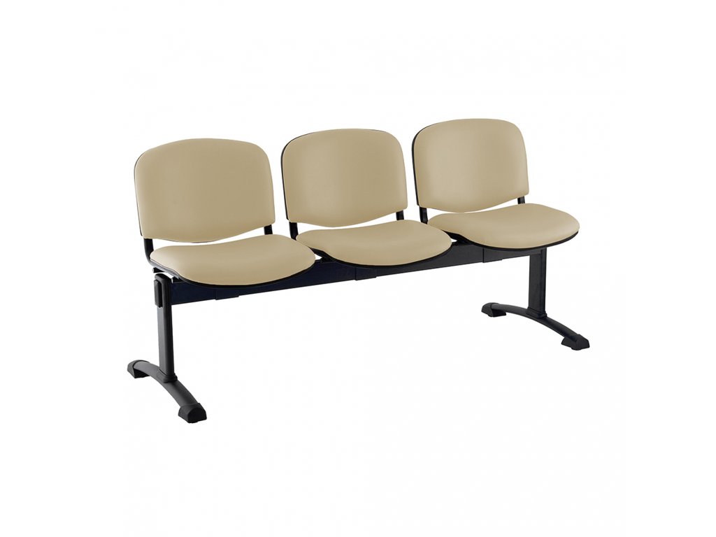 Kožená lavice ISO, 3-sedák - černé nohy, béžová