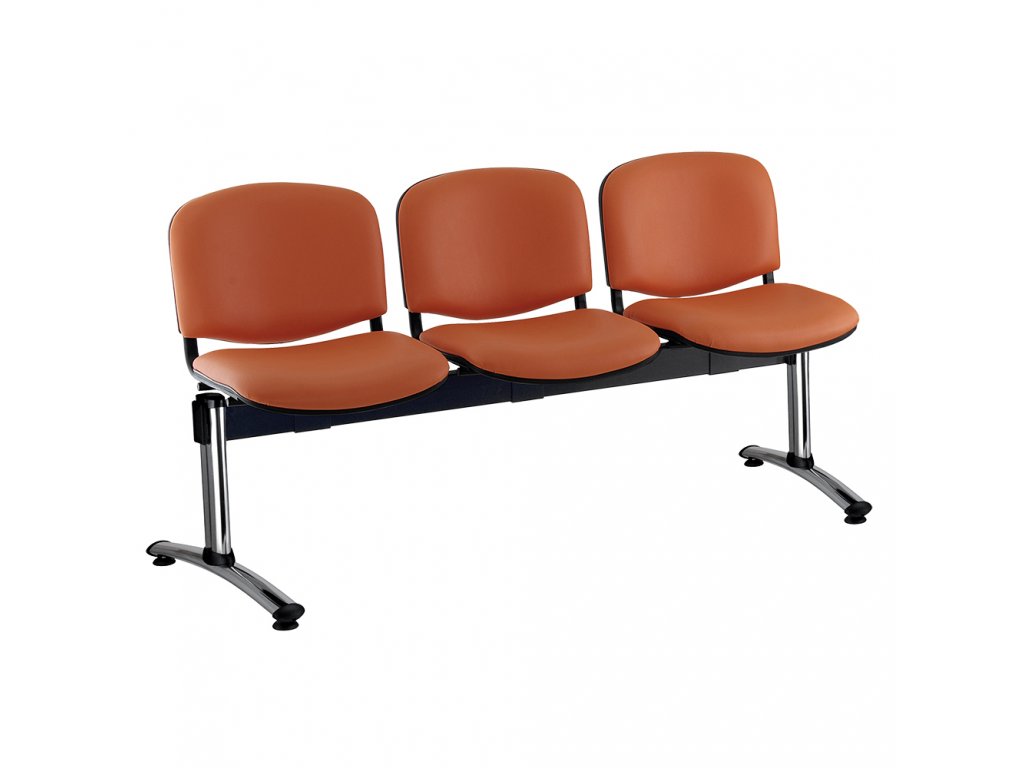 Kožená lavice ISO, 3-sedák - chromované nohy, oranžová