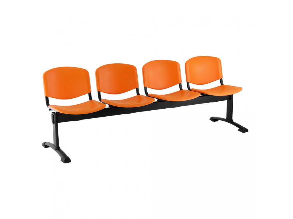 Plastová lavice ISO, 4-sedák - černé nohy, oranžová