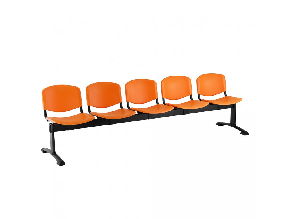 Plastová lavice ISO, 5-sedák - černé nohy, oranžová