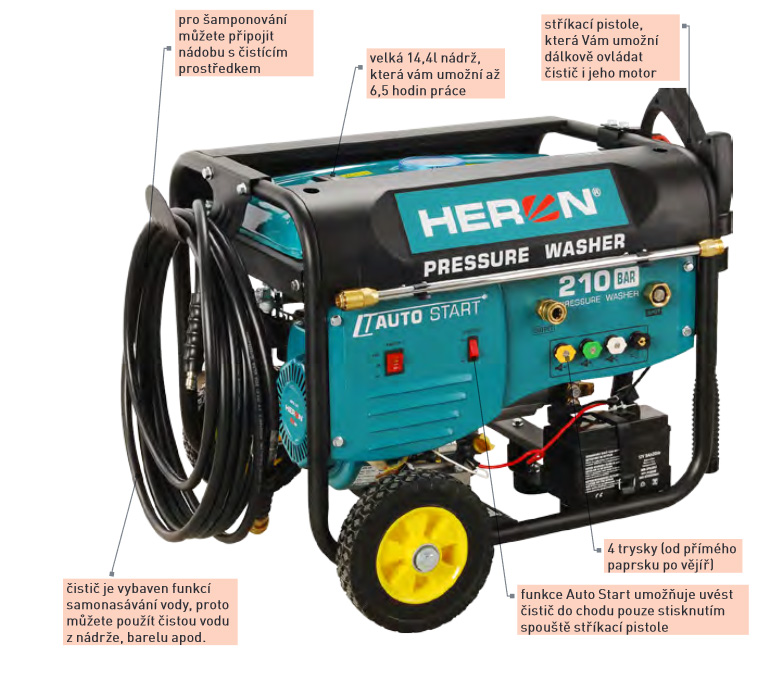 Vysokotlaký motorový čistič HERON, 210bar (896350) Obrázek