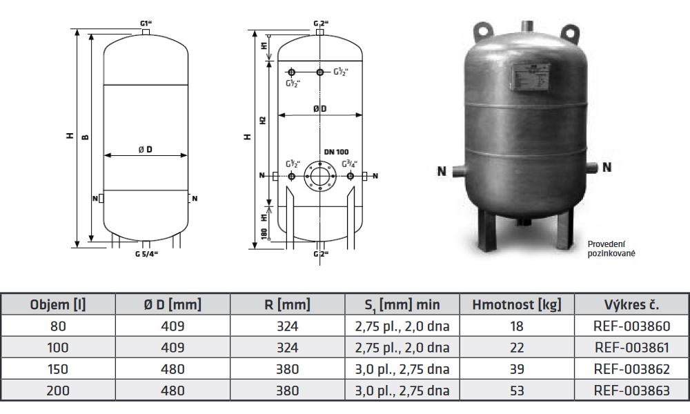 REFLEX REFIX ZLS 100/10 -  Tlaková nádoba pozinkovaná Obrázek