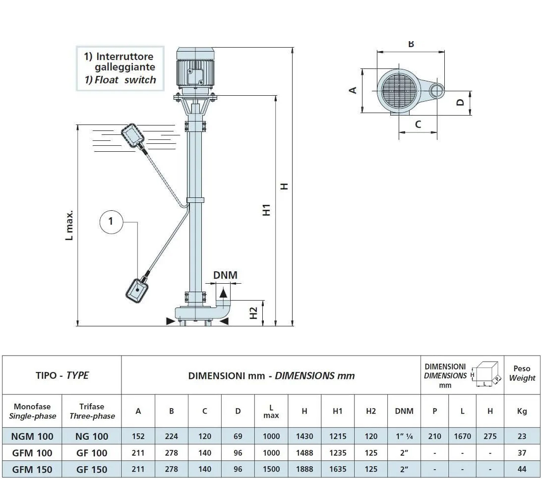 Ponorné vertikální čerpadlo SPERONI NGM 100, 0,55 kW, 400V Obrázek