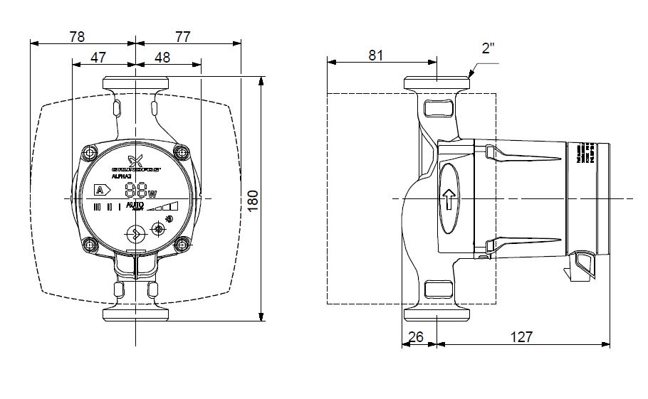 Grundfos ALPHA2 25-40 130 mm 1x230V 99411143 Obrázek