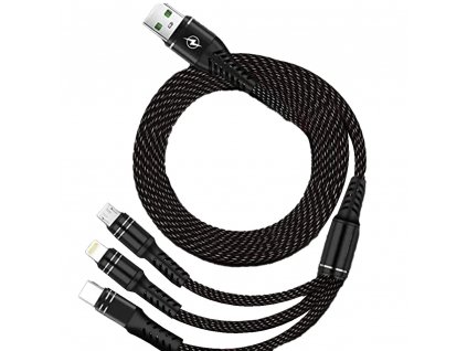 3v1 nabíjecí kabel USB 2.0 - USB-C, Micro USB, lightning - Černo-šedý