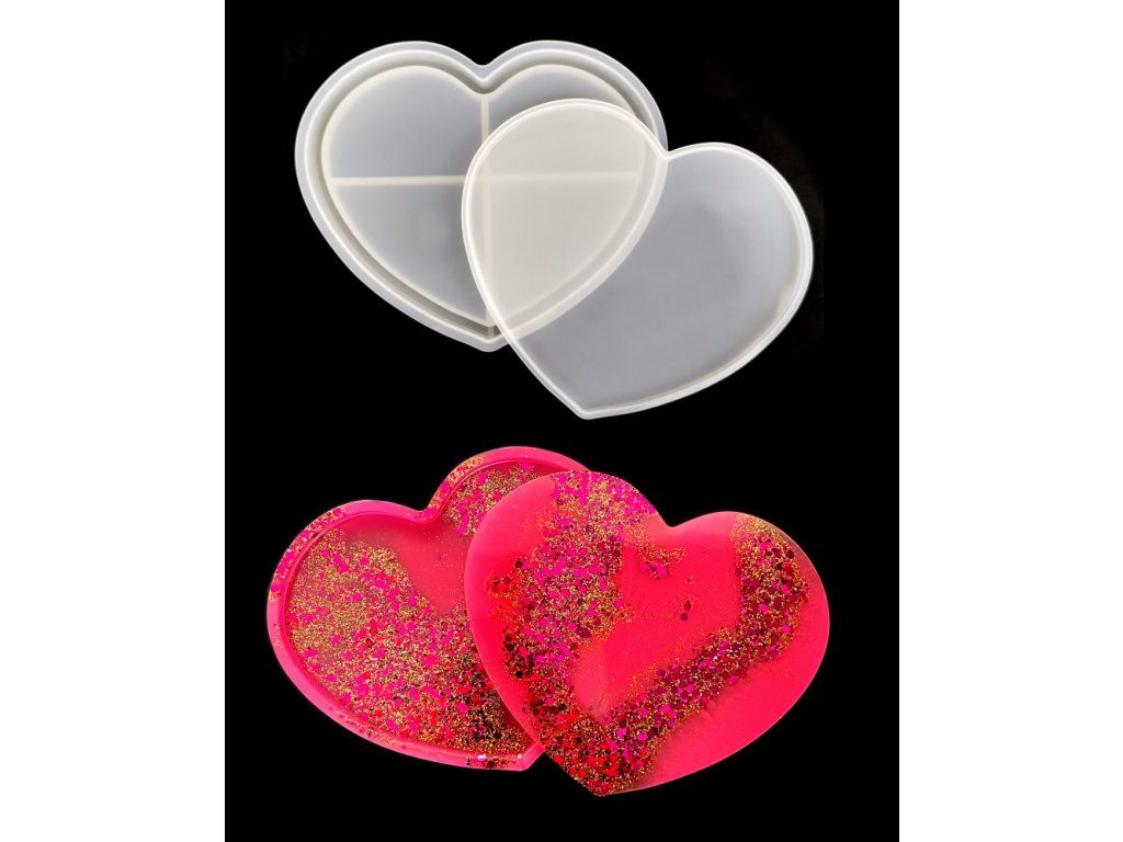 Silikónové formy na epoxidovú živicu - srdce (sada dvoch podtáckov)