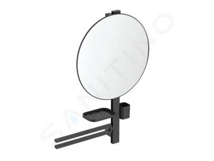 Ideal Standard ALU+ Zrkadlo s držiakom uterákov, poličkou a pohárikom na kefky a pastu, hodvábna čierna BD587XG