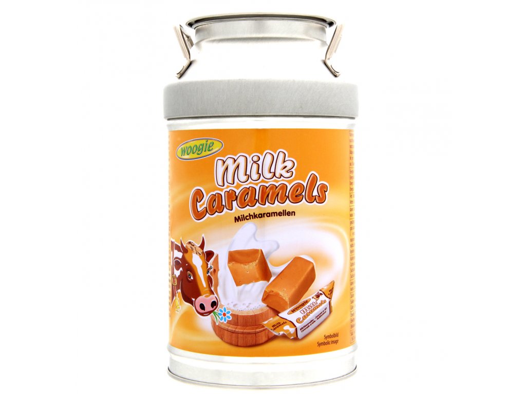 Woogie Milk Caramels Plechová kasička plněná mléčnými karamelkami 250g