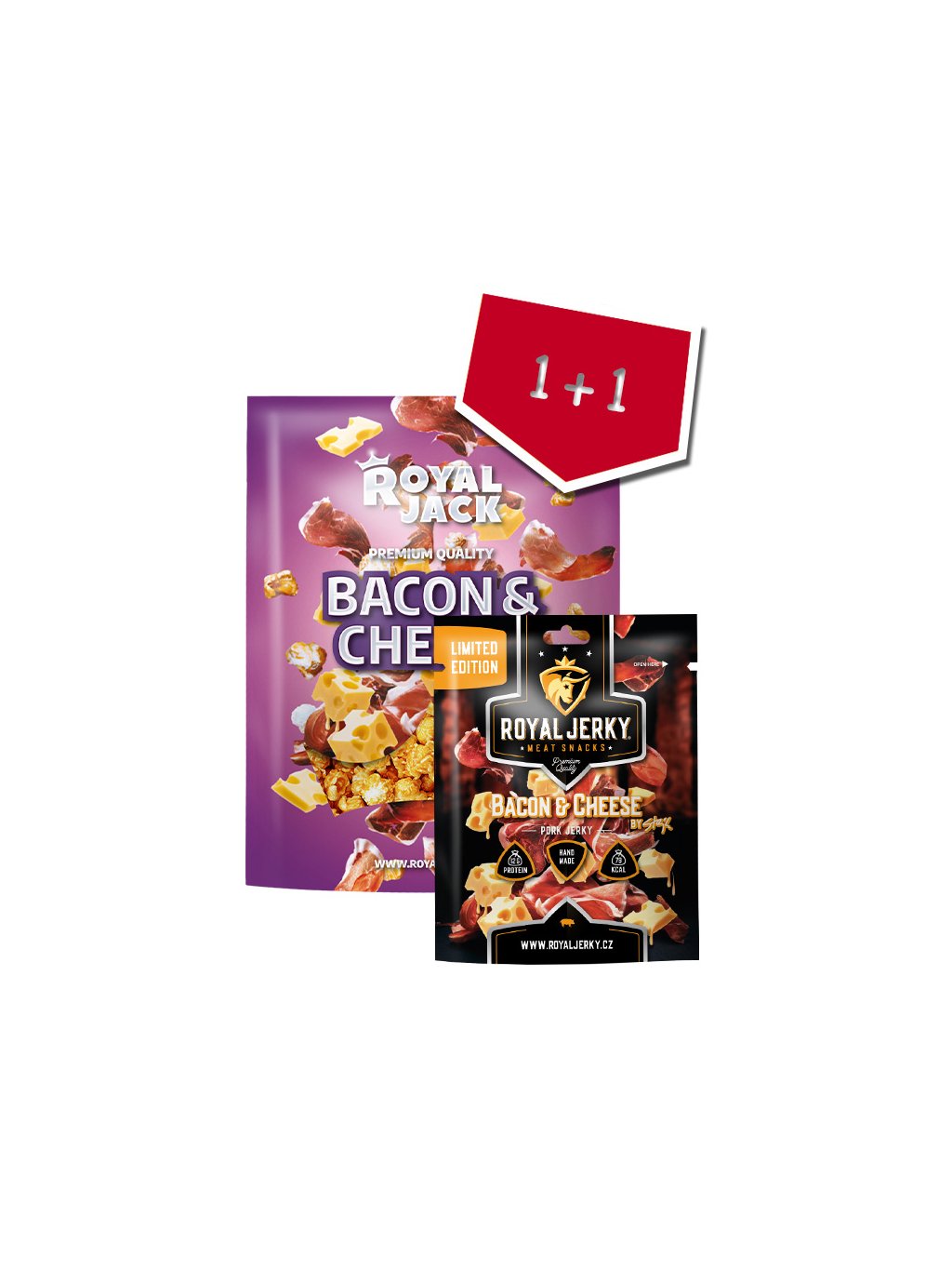 RoyalJerky RoyalJack popcorn susene maso Bacon&Cheese dvojcata