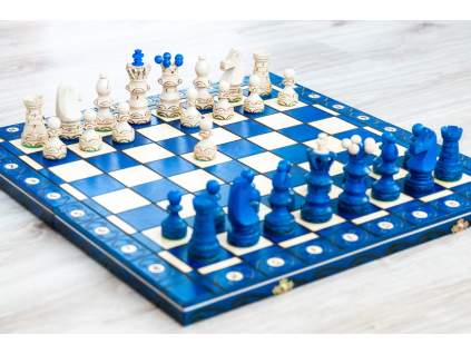 Dřevěné šachy královské modré  + doprava zdarma