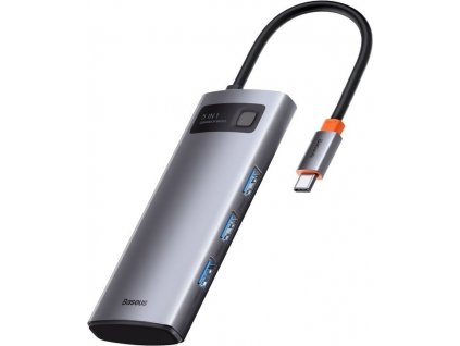 USB Hub Baseus Metal Gleam Series 5v1 HUB USB-C (USB-C PD 100W, 3x USB 3.0, HDMI) - šedý