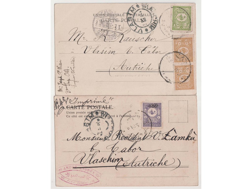 1905, 2 kusy pohlednice zaslaných v roce 1905 do Čech