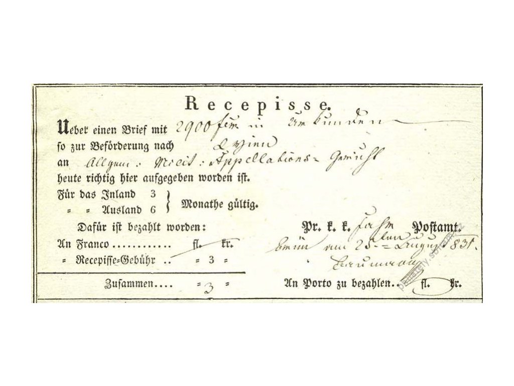 Brno, recepis z roku 1831
