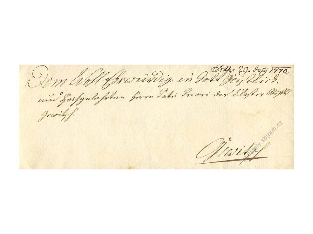 Šlechtický dopis z roku 1770 se suchou pečetí