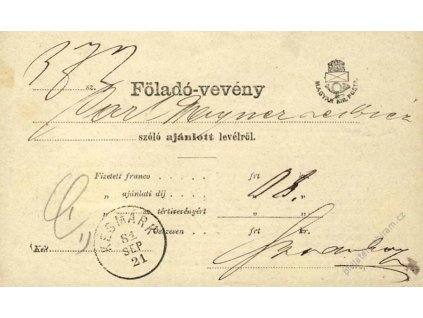 Maďarsko, 1881, DR Késmárk, formulář Föladó-vevény