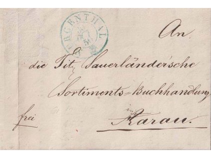 1850, DR Murgenthal, modré razítko, skládaný dopis