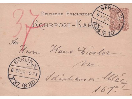 1889, DR Berlin, dopisnice 25Pf Potrubní pošty