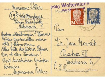 1951, DR Wolterslage + okr. razítko, dopisnice