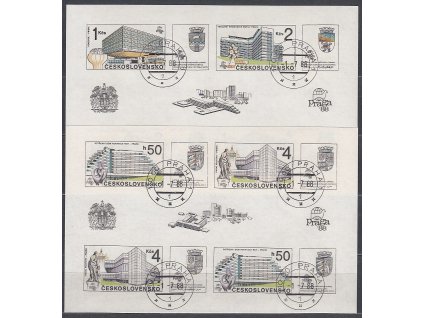 1988, 50h-4Kčs dva nezoubk. aršíky Praga, Nr.A2857-8, razítkované, denní razítka, ilustrační foto