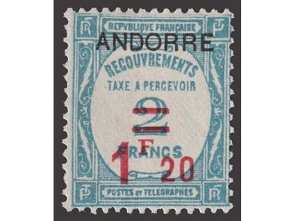 Francouzská, 1931, 1.20Fr/2Fr doplatní, MiNr.12, * po nálepce