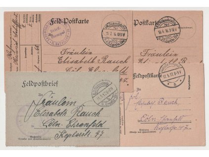 1916, 4 kusy celistvostí německé polní pošty, prošlé